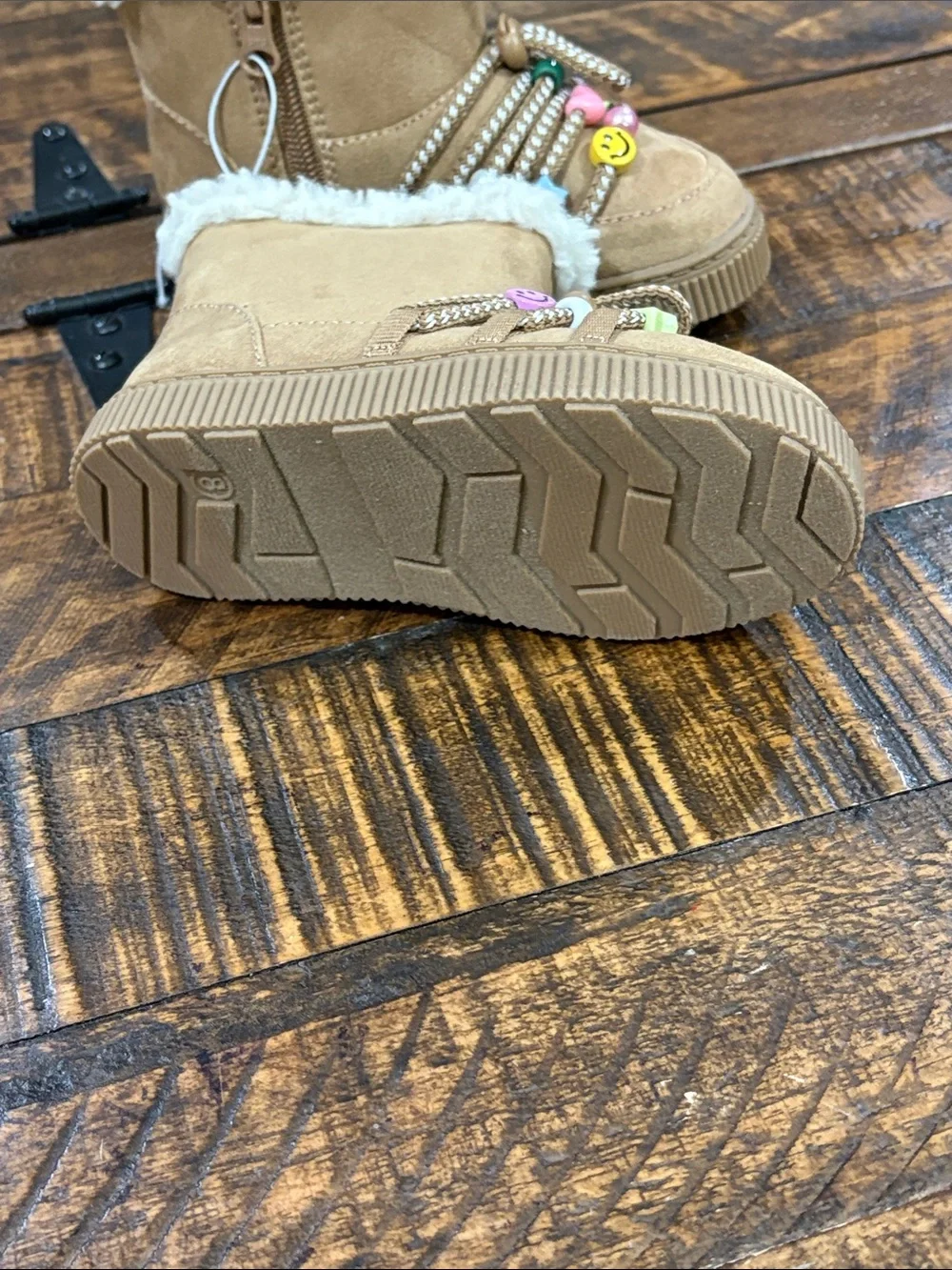 Cat & Jack Tan Faux-Shearling Kids Boots with Beaded Laces